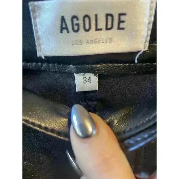 New Agolde Riley Long Pants Recycled Leather in Detox Black High Rise Sz 34 - Picture 10 of 11